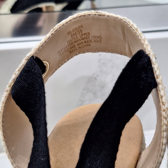 Kelly And Katie Black Espadrille Wedge Sandals with Wraparound Ankle Tie Bow - Picture 4 of 12